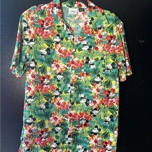 Disney Mickey Mouse Hawaiian Shirt Tropical Floral Button Up